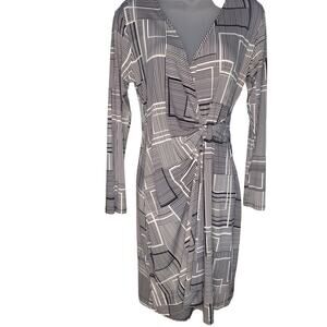 Donna Morgan Wrap Dress Blk/Wht Geometric V-neck Sz 4